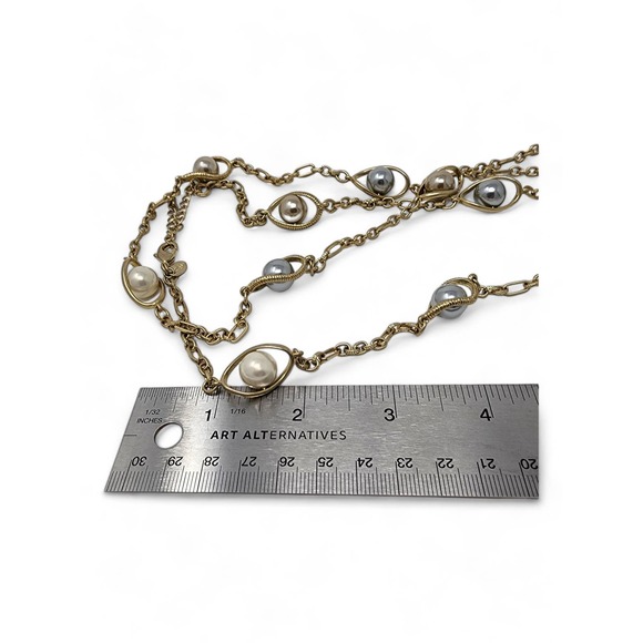 Lia Sophia  Extra Long Layering Gold Necklace Endeavor Faux Pearls 42-45" - Picture 5 of 6